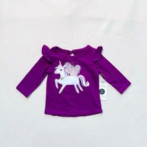 5/$18 George Baby Girl Burgundy Purple Unicorn Graphic Long Sleeve Shirt 0-3 3M
